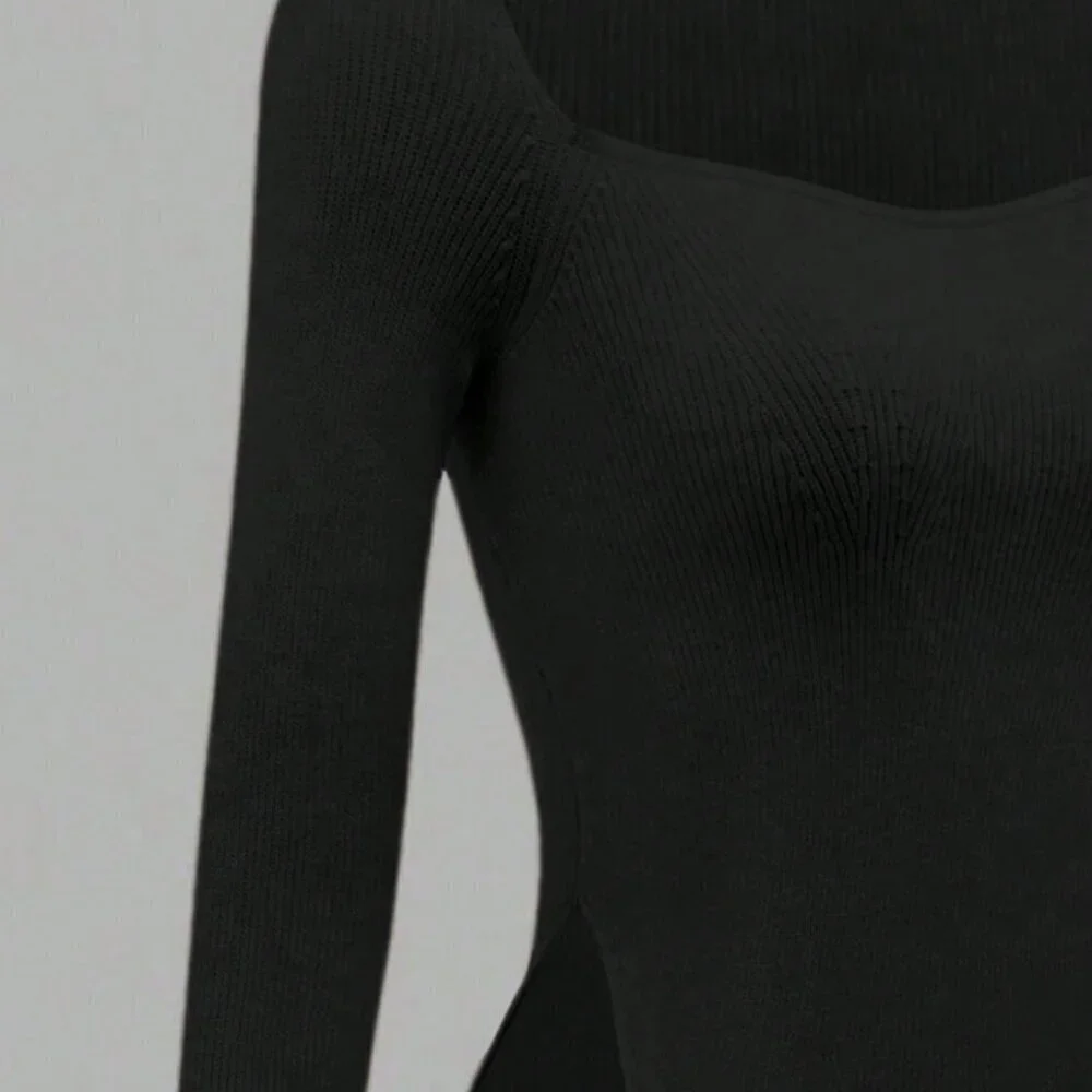 Black Casual Women's Ribbed Knit Top